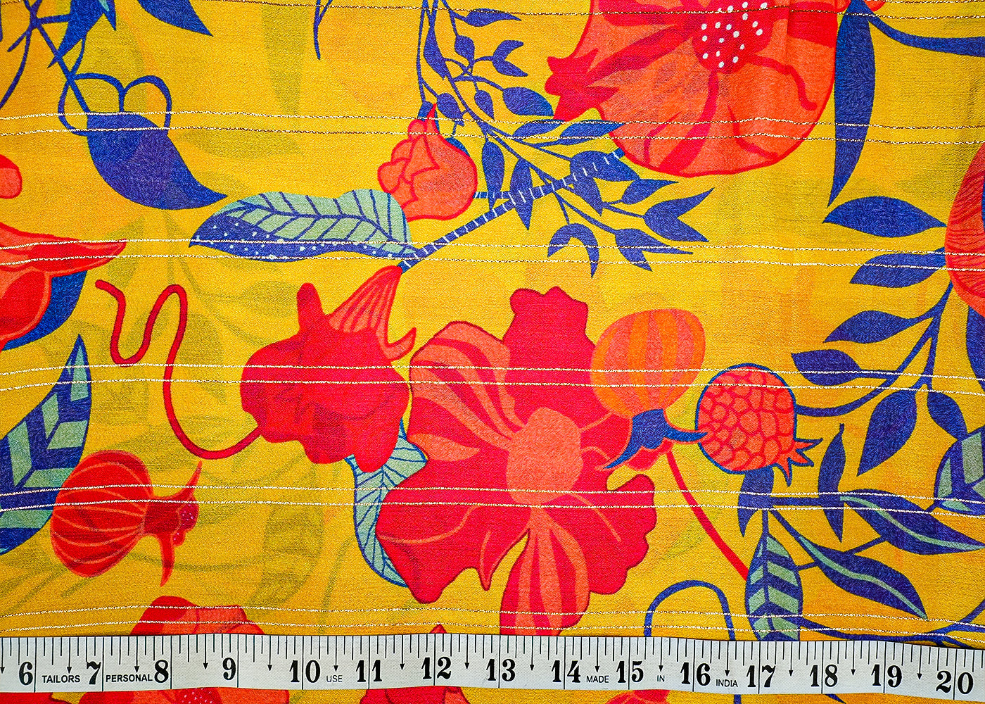 Mustard Chinon Chiffon Fabric with Allover Floral Pattern and Lurex Thread 13127