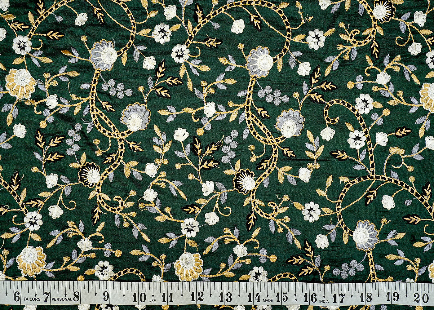 Dark Green Upara Silk Fabric with Allover Multicolor Thread Work 13149