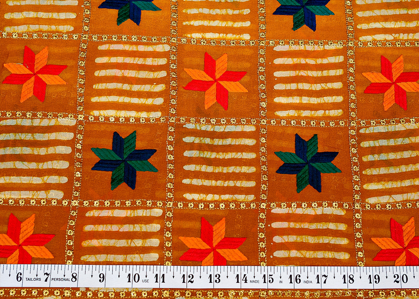 Brown Georgette Fabric with Allover Print with Thread and Sequins Embellishment 13151