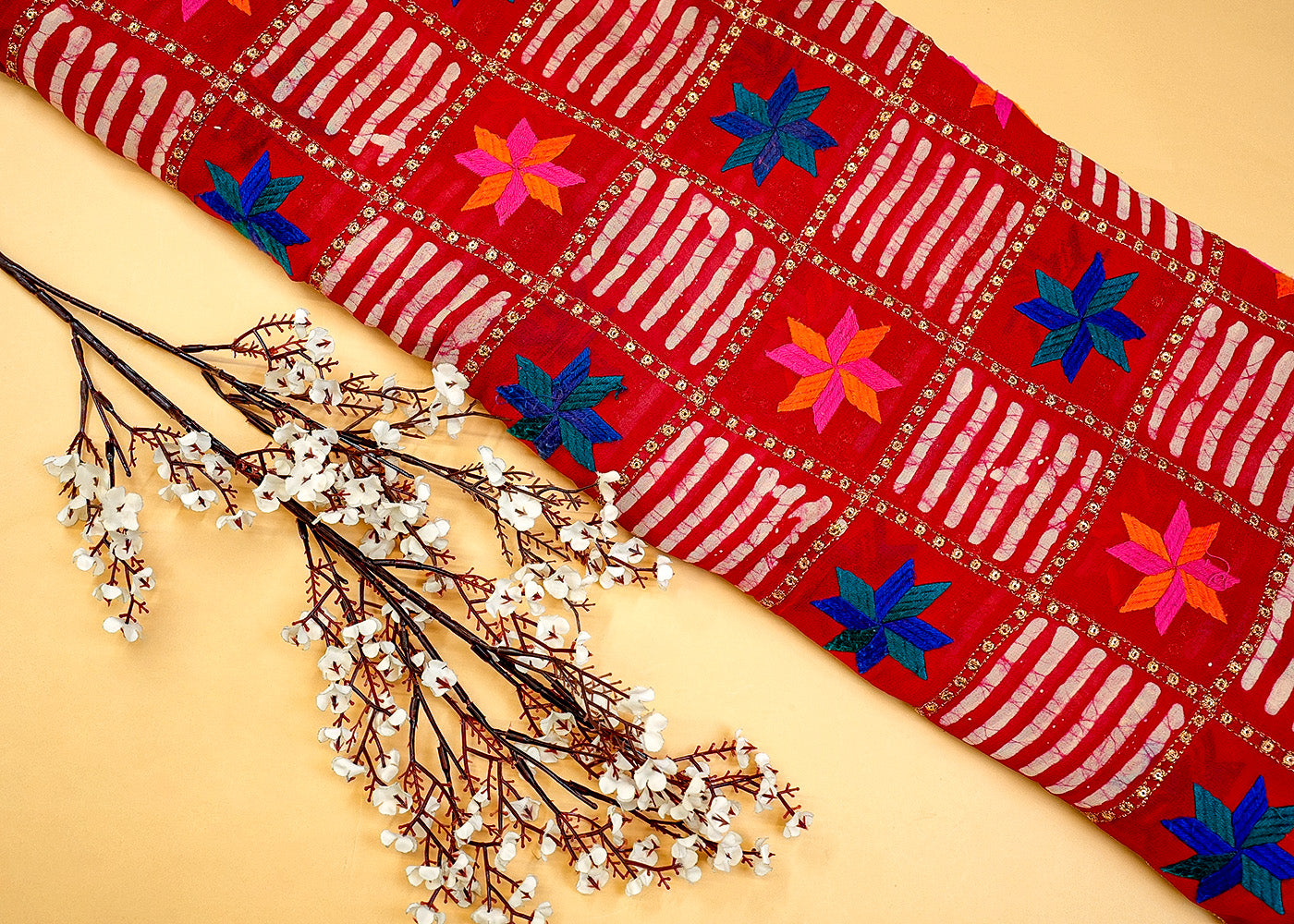 Maroon Georgette Fabric with Allover Print with Thread and Sequins Embellishment 13152