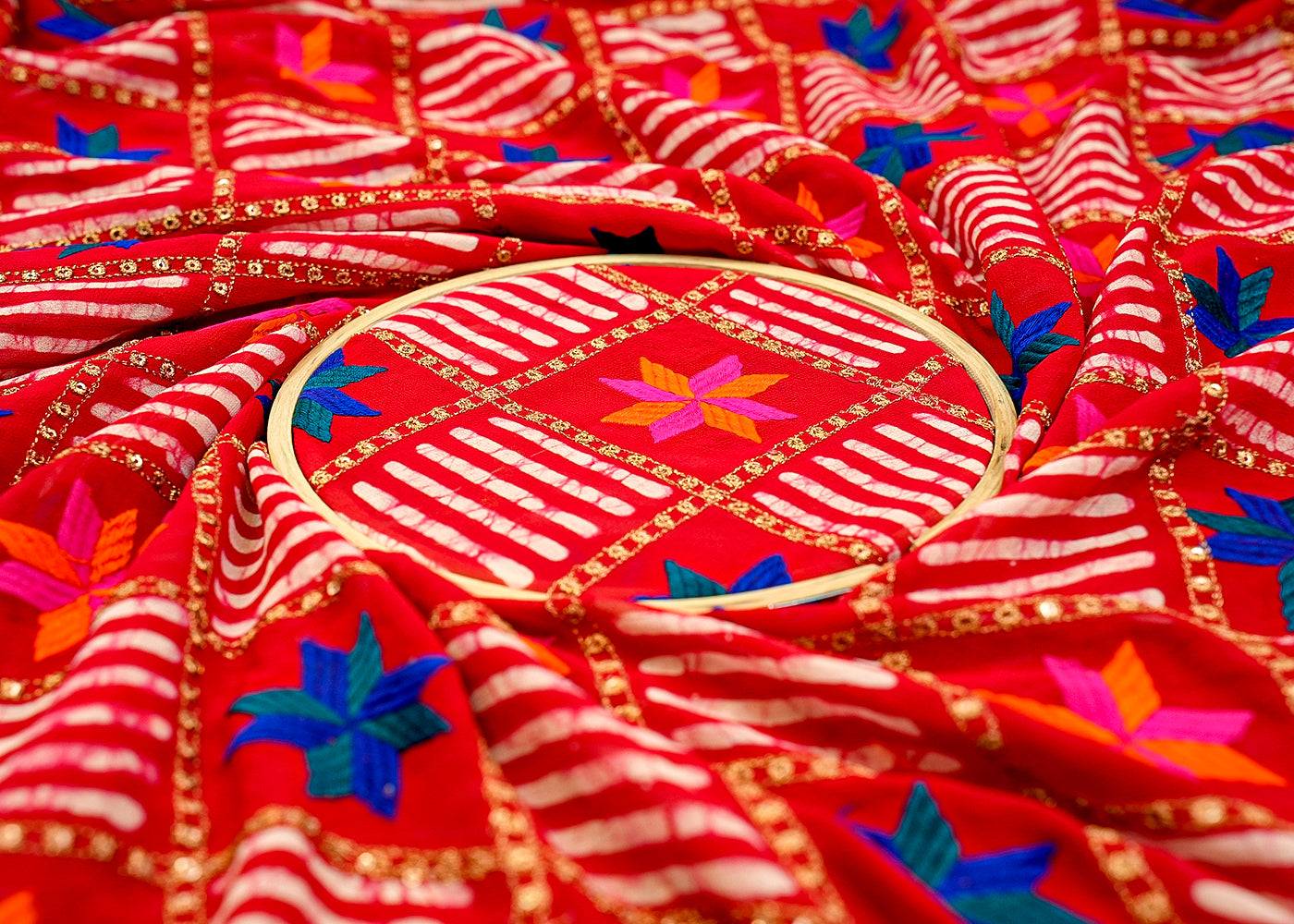 Maroon Georgette Fabric with Allover Print with Thread and Sequins Embellishment 13152