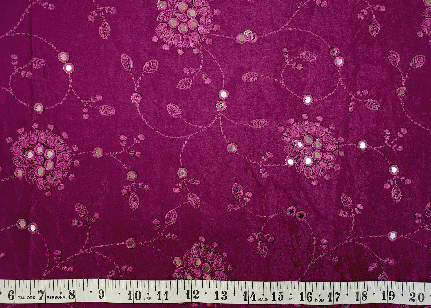 Wine Chinon Chiffon with Allover Thread and Faux Mirror Work 13160