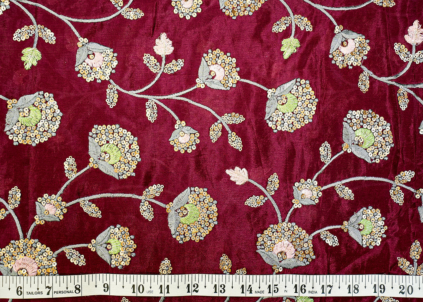 Wine Chinon Chiffon with Allover Thread and Faux Mirror Work 13161