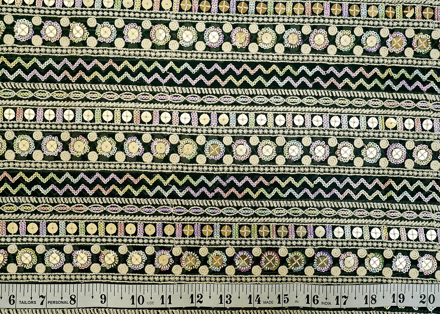 Bottle Green Georgette Fabric with Allover Thread and Sequins Work 13172