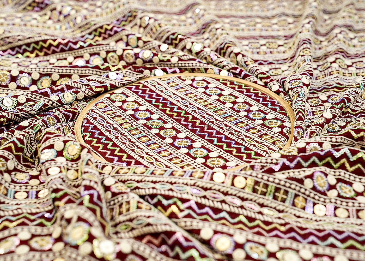 Maroon Georgette Fabric with Allover Thread and Sequins Work 13177