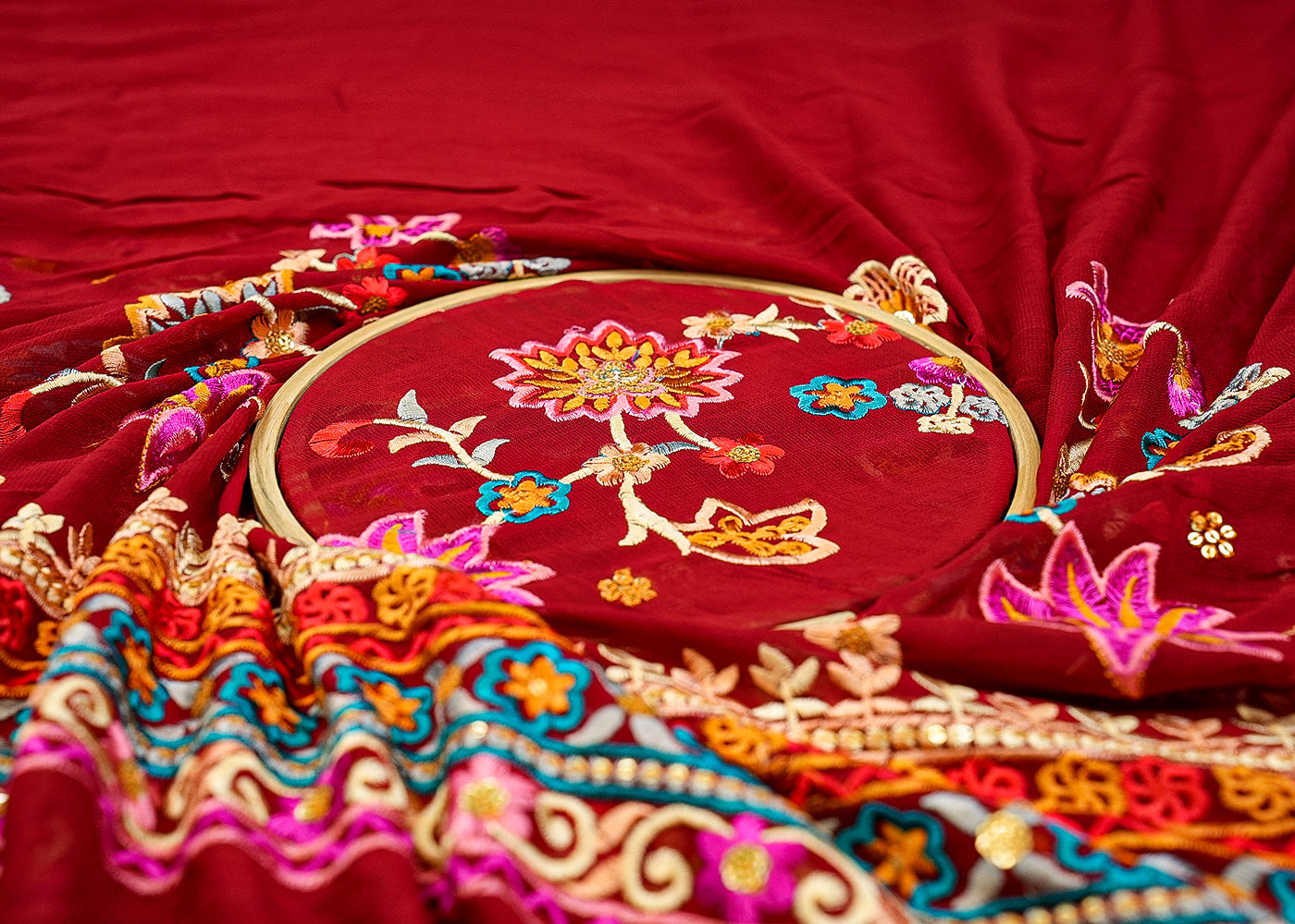 Maroon Georgette Fabric with Allover Thread and Sequins Work 13178