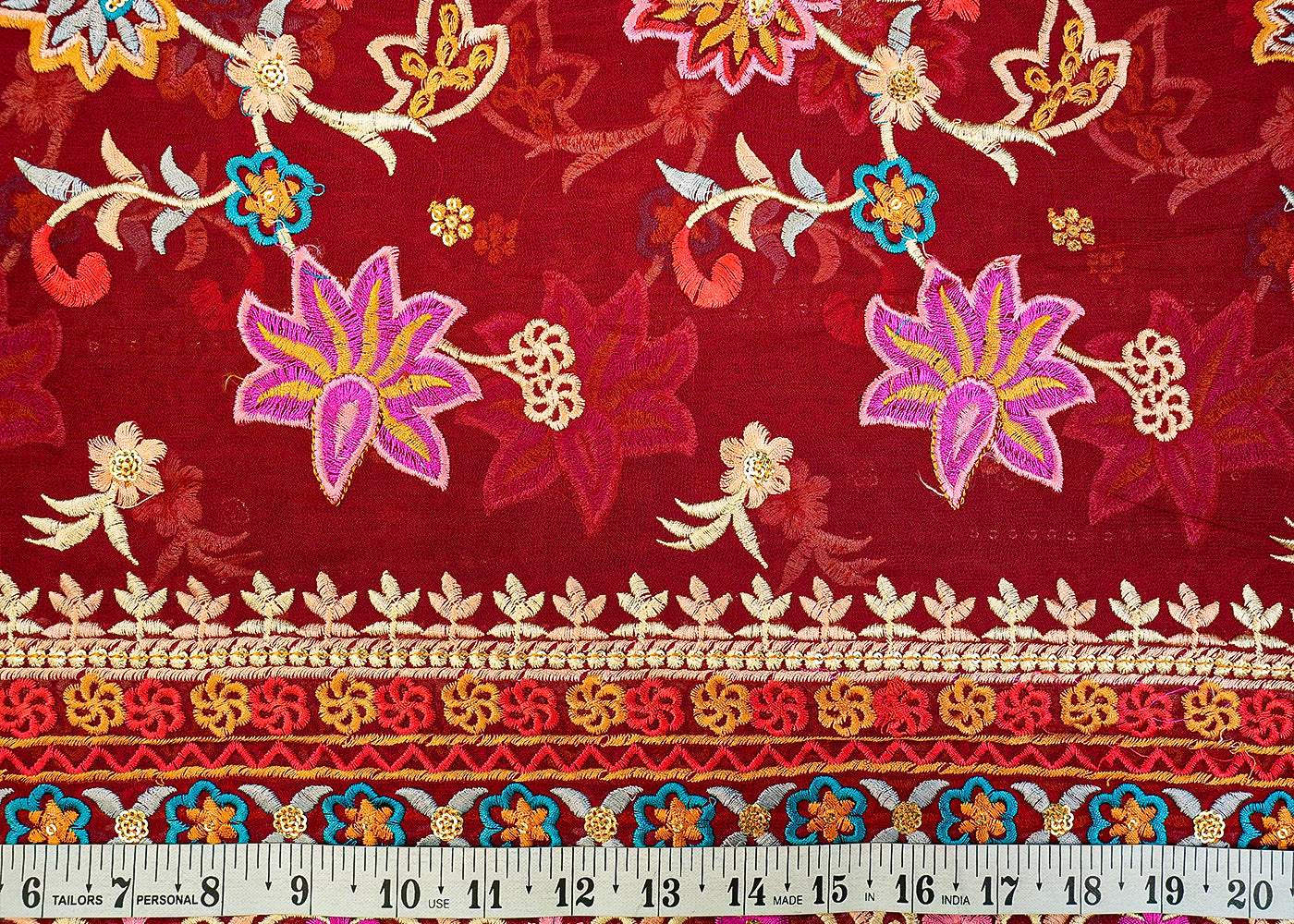 Maroon Georgette Fabric with Allover Thread and Sequins Work 13178