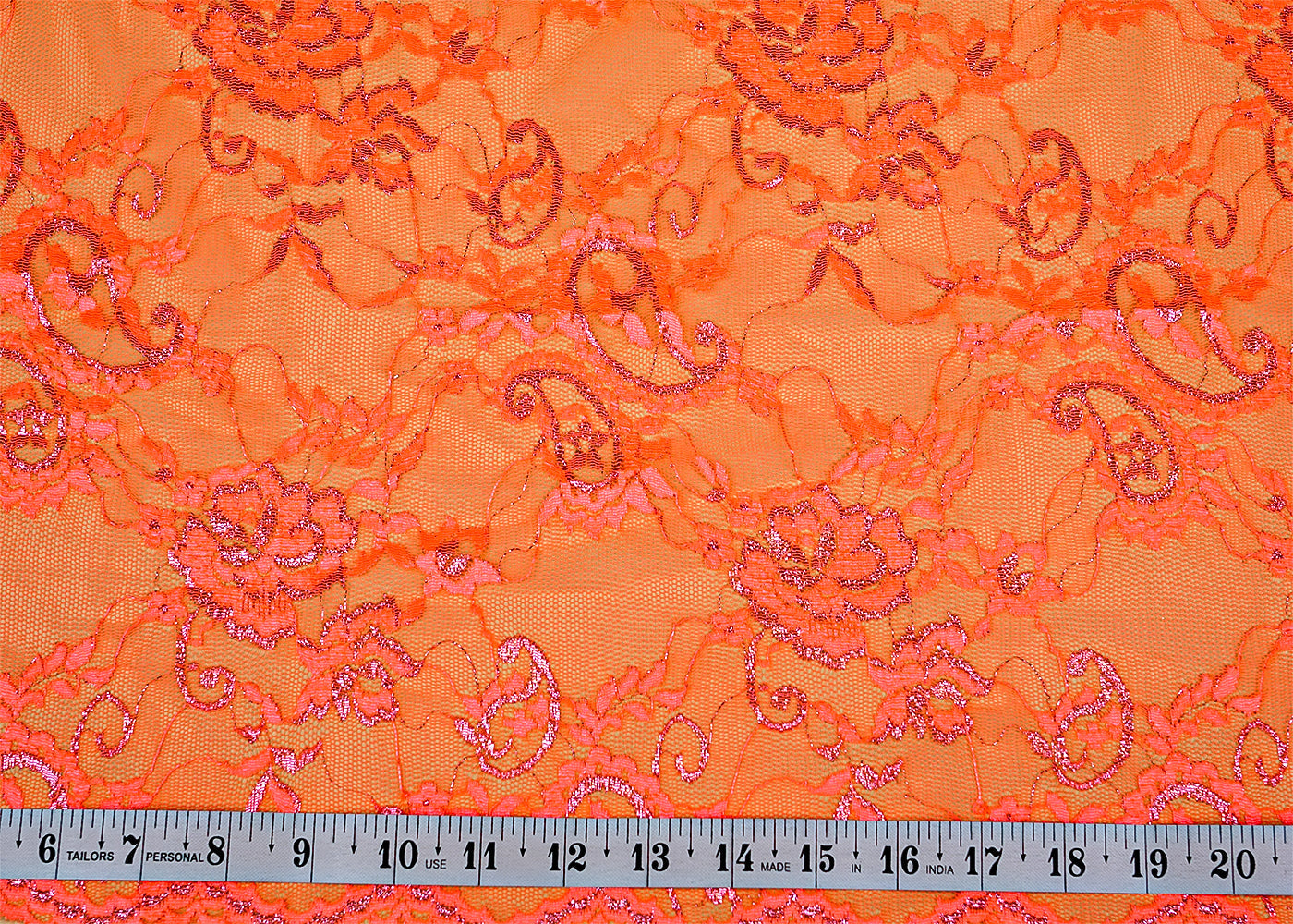 Orange Sandlin Lace Fabric with Allover Floral Pattern 13182