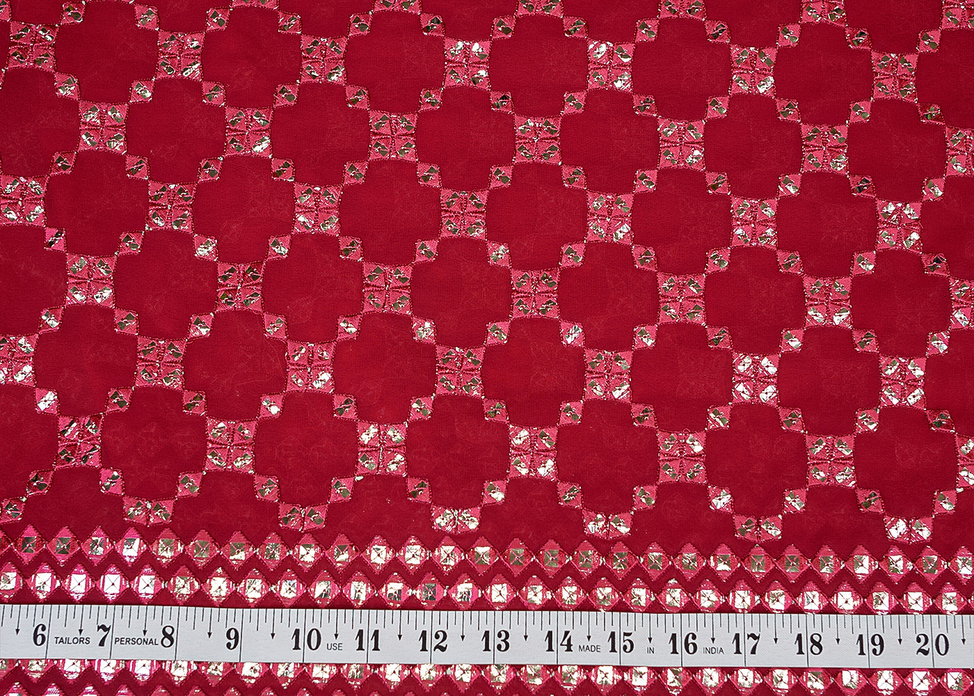 Maroon Georgette Fabric with Allover Faux Mirror and Thread Work with Border 13185