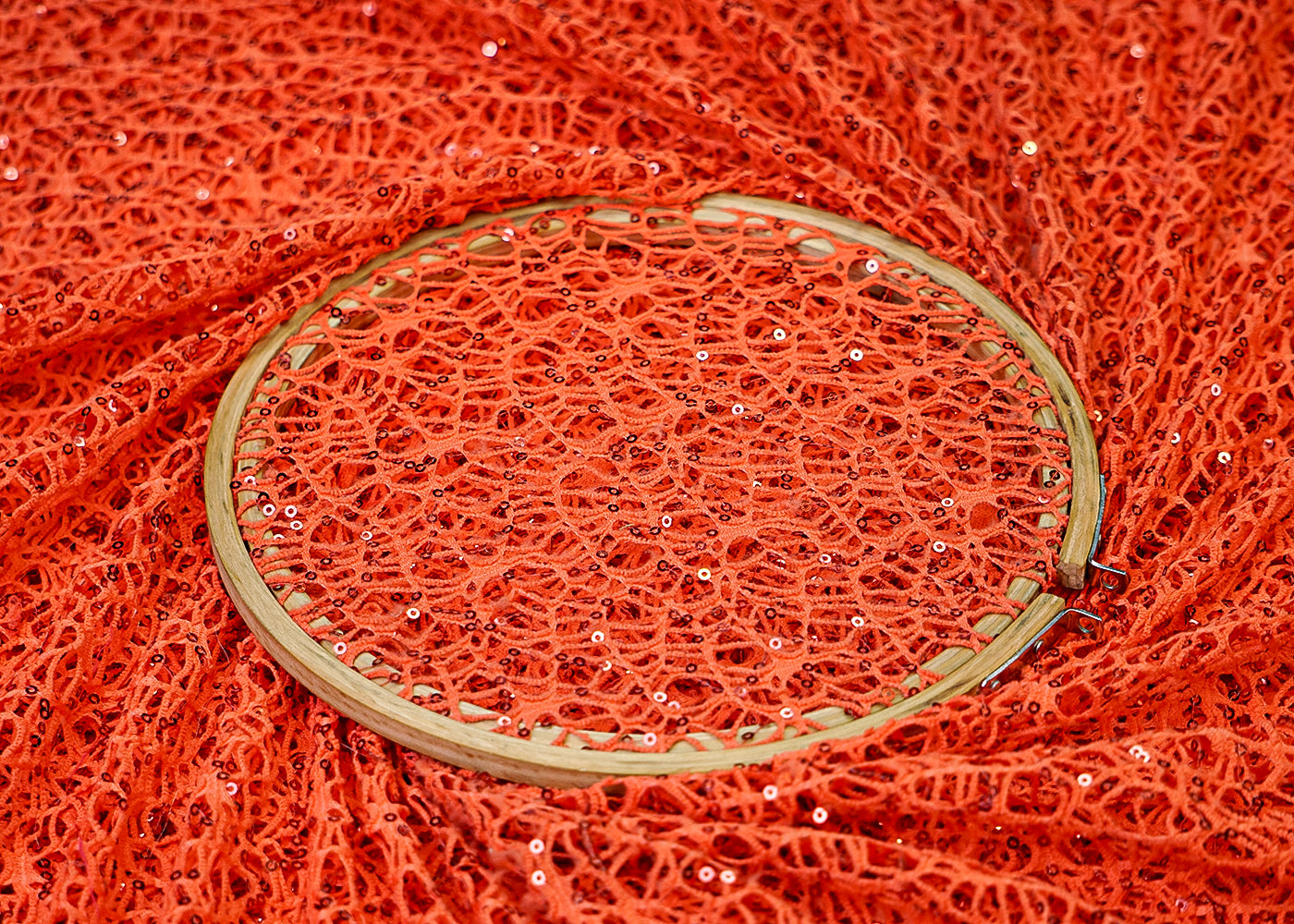 Peach Allover crochet work with sequins 13195