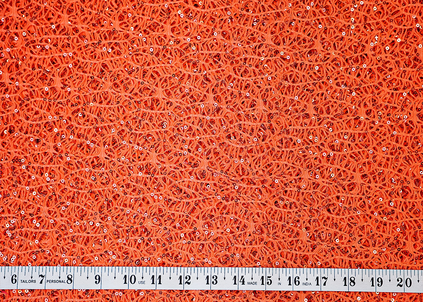 Peach Allover crochet work with sequins 13195