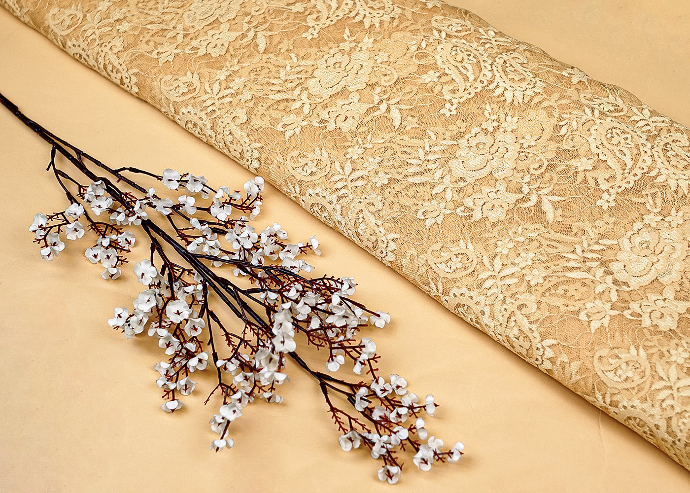 Sand Sandlin Lace Fabric with Allover Traditional Pattern 13198