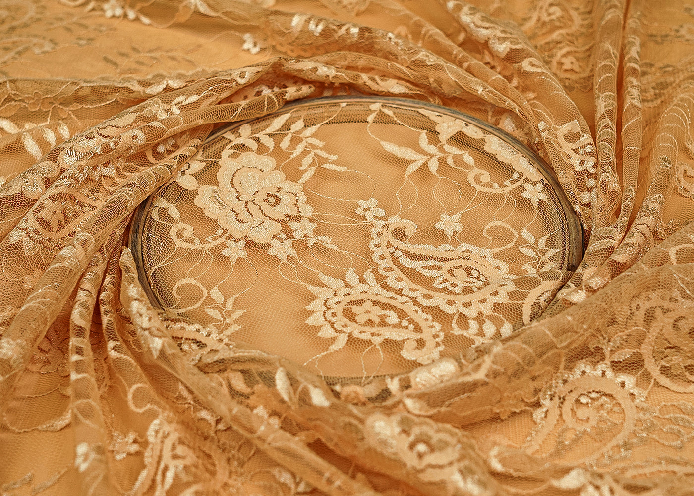 Sand Sandlin Lace Fabric with Allover Traditional Pattern 13198