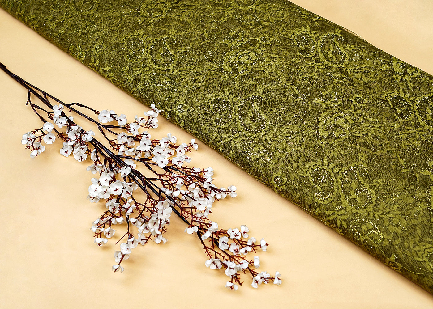 Sand Sandlin Lace Fabric with Allover Traditional Pattern 13199