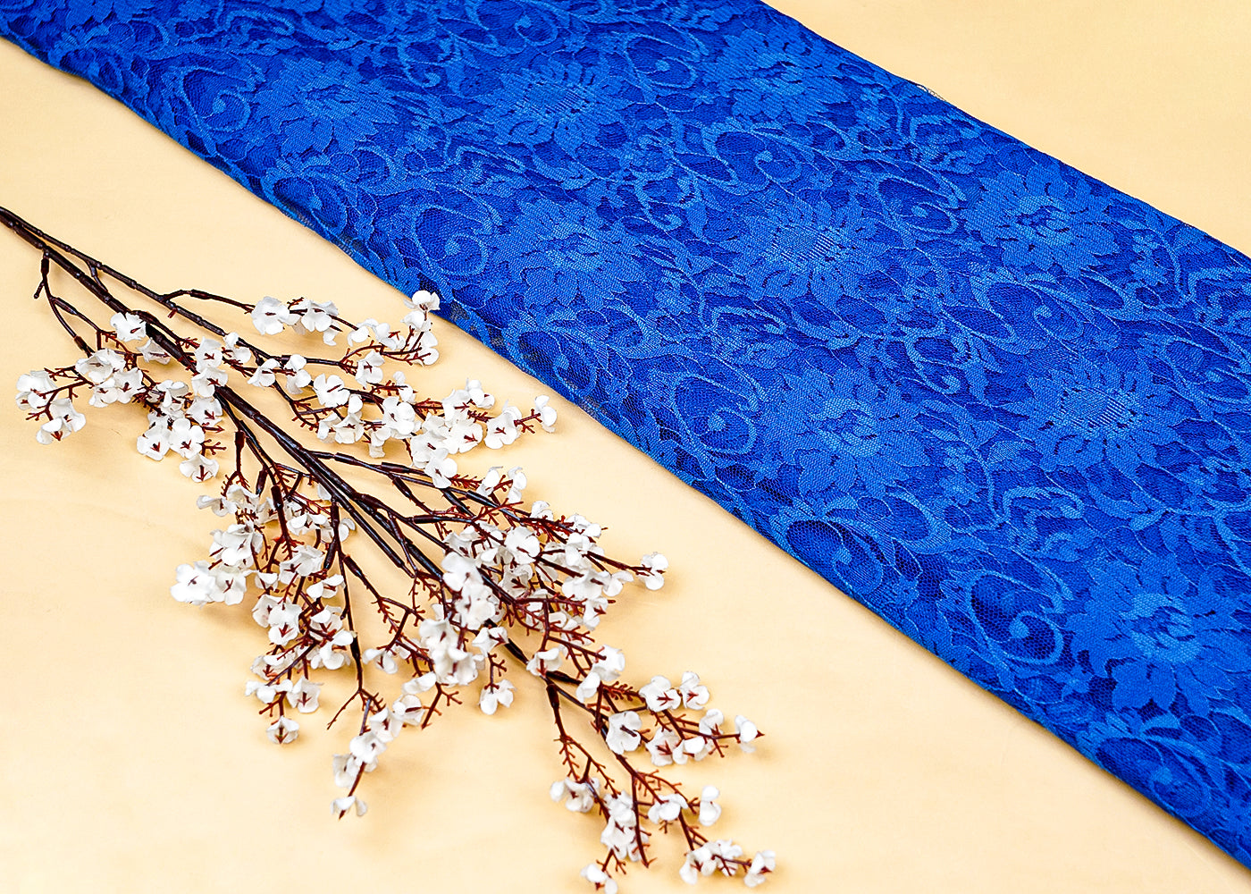 Royal Blue Sandlin Lace Fabric with Allover Floral Pattern 13201