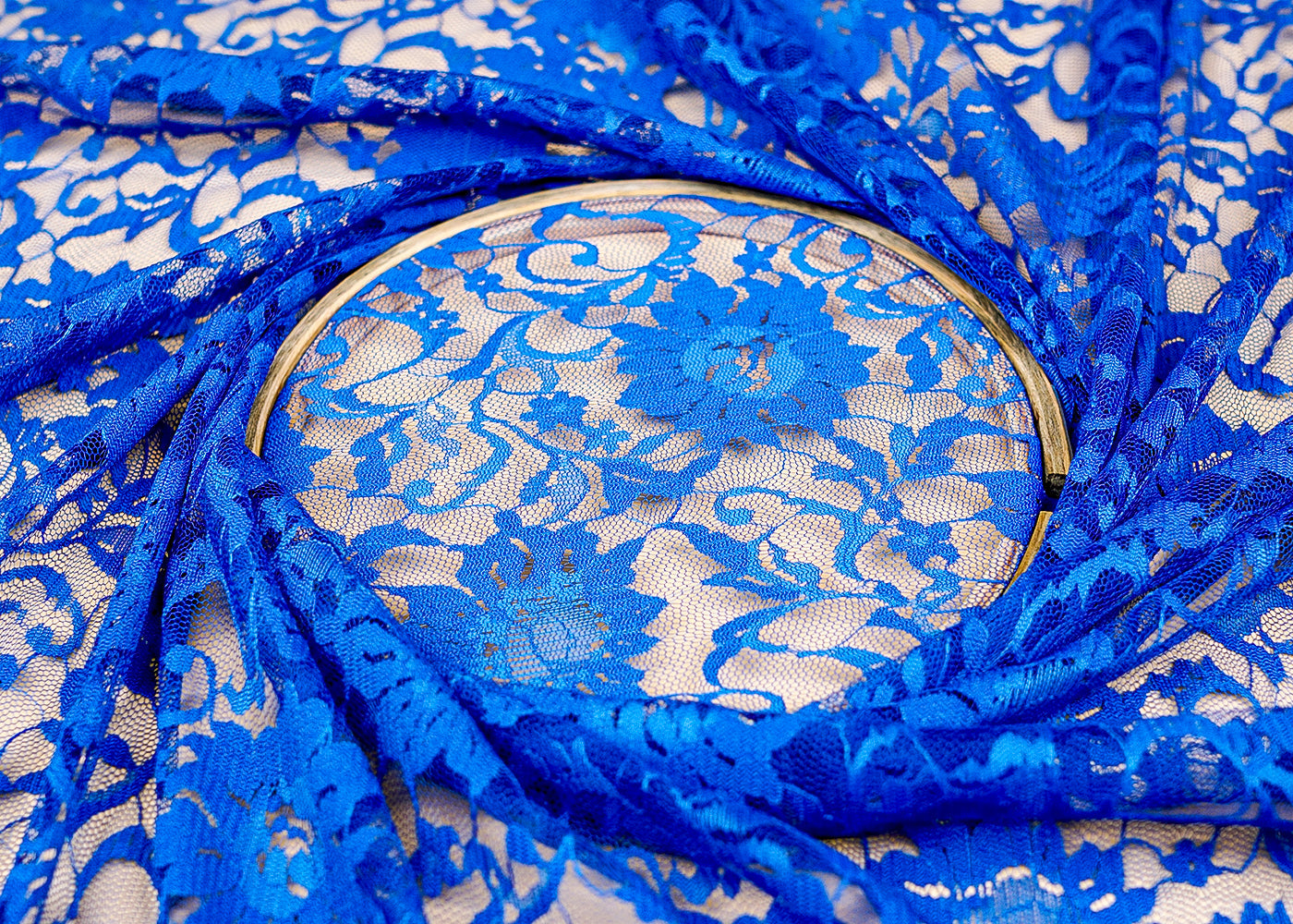 Royal Blue Sandlin Lace Fabric with Allover Floral Pattern 13201
