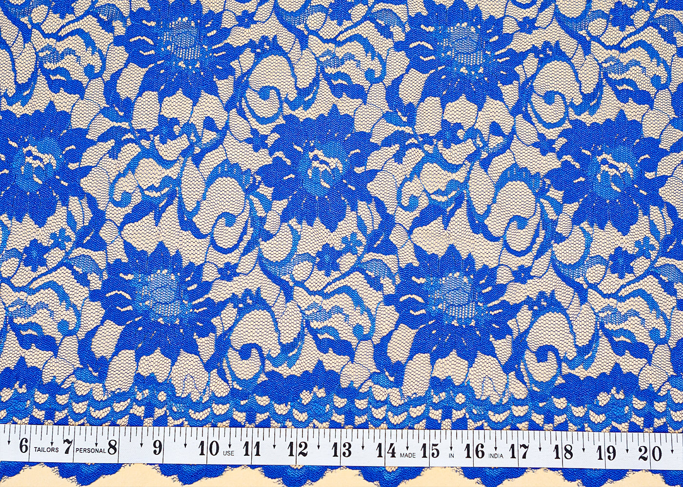 Royal Blue Sandlin Lace Fabric with Allover Floral Pattern 13201