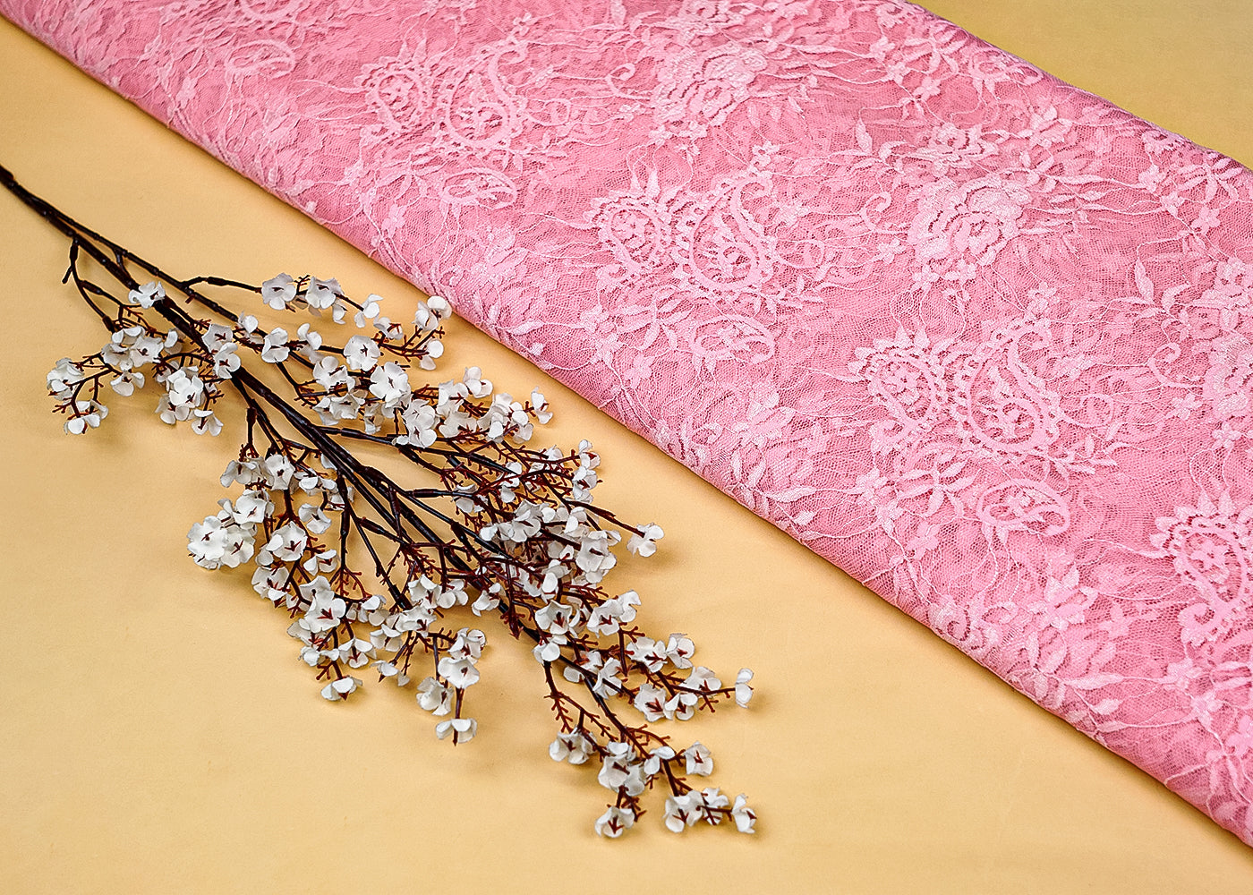 Pink Sandlin Lace Fabric with Allover Floral Pattern 13202