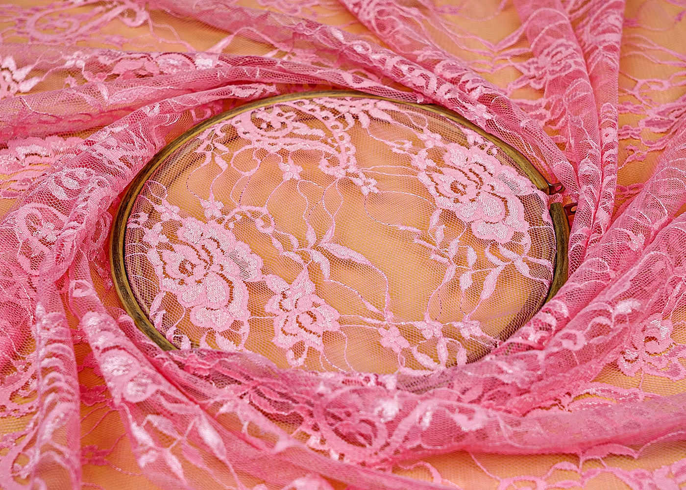 Pink Sandlin Lace Fabric with Allover Floral Pattern 13202