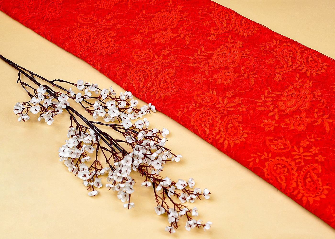 Sand Sandlin Lace Fabric with Allover Traditional Pattern 13204