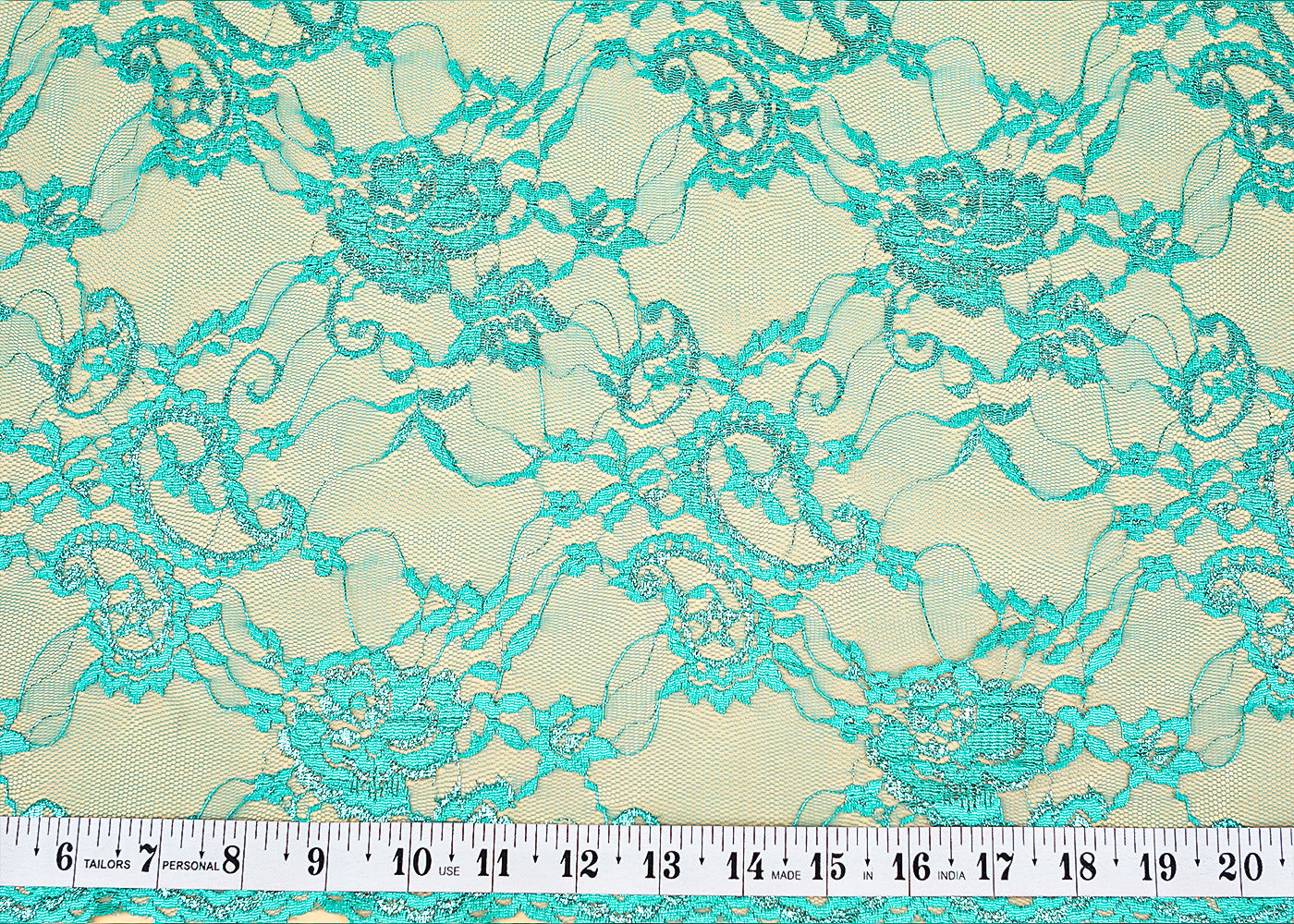 Rama Green Sandlin Lace Fabric with Allover Floral Pattern with Lurex Thread 13205