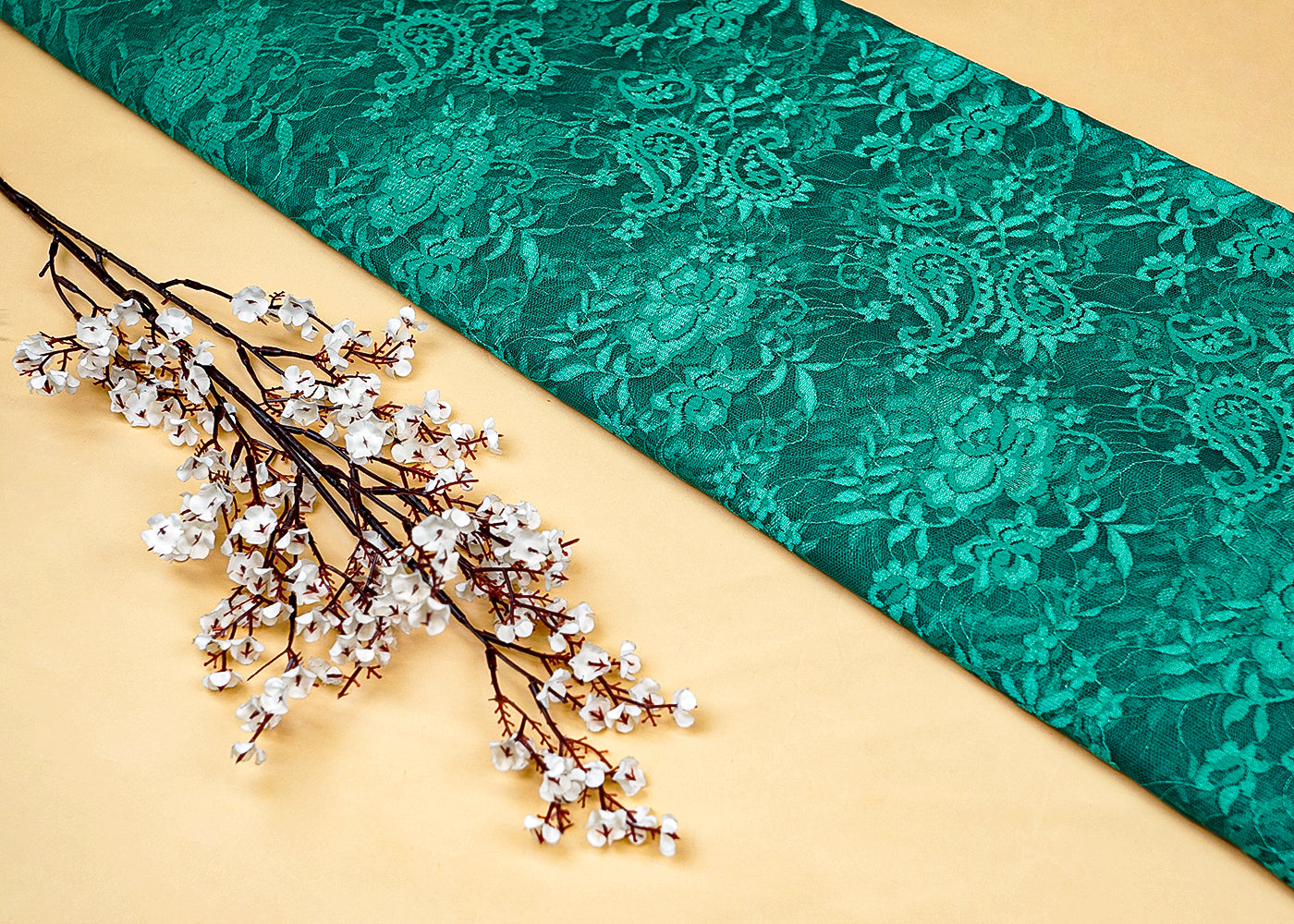 Teal Sandlin Lace Fabric with Allover Traditional Pattern 13206