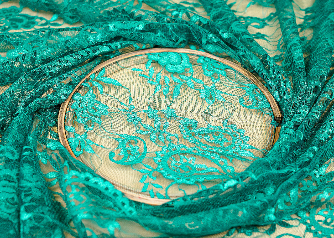 Teal Sandlin Lace Fabric with Allover Traditional Pattern 13206