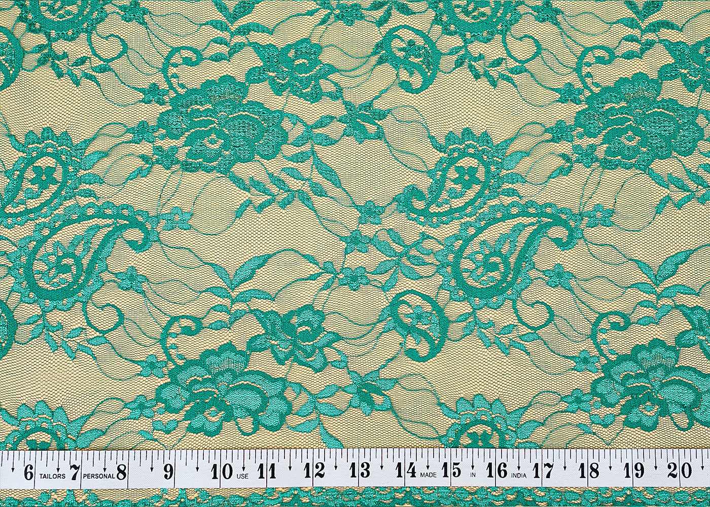 Teal Sandlin Lace Fabric with Allover Traditional Pattern 13206