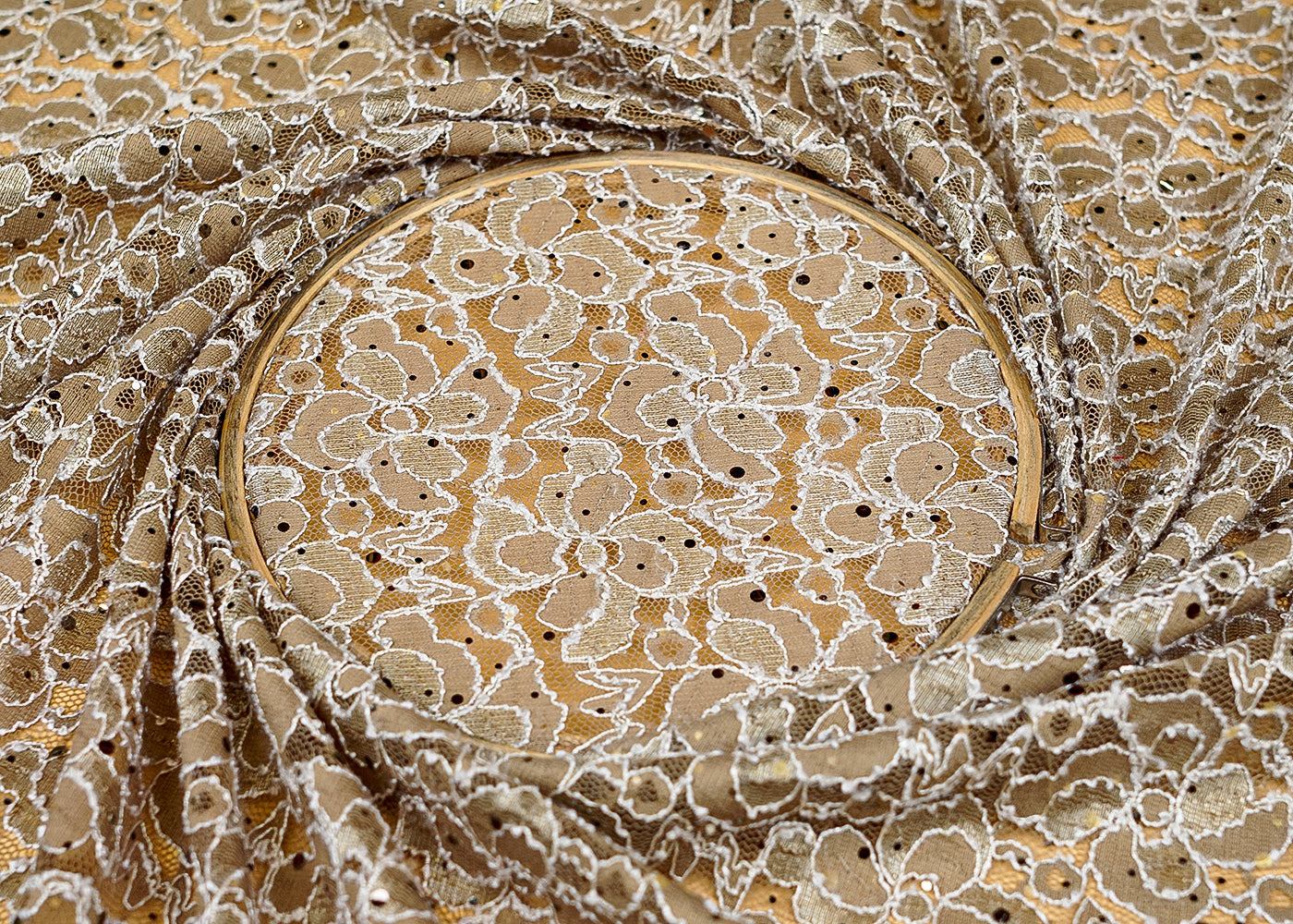 Grey Sandlin Lace Fabric with Allover Floral Pattern with White Thread and Sequins Work 13214