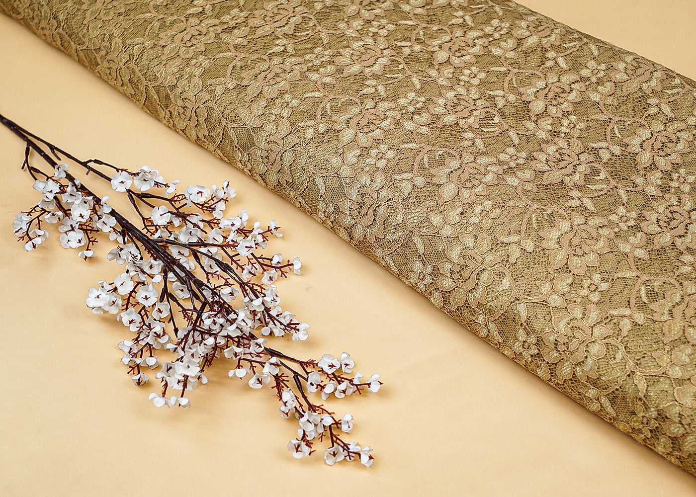 Sand Colour Sandlin Lace Fabric with Allover Floral Pattern 13221