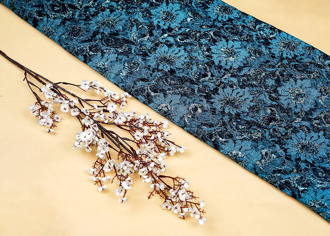 Navy Blue Sandlin Lace Fabric with Allover Floral Pattern 13229