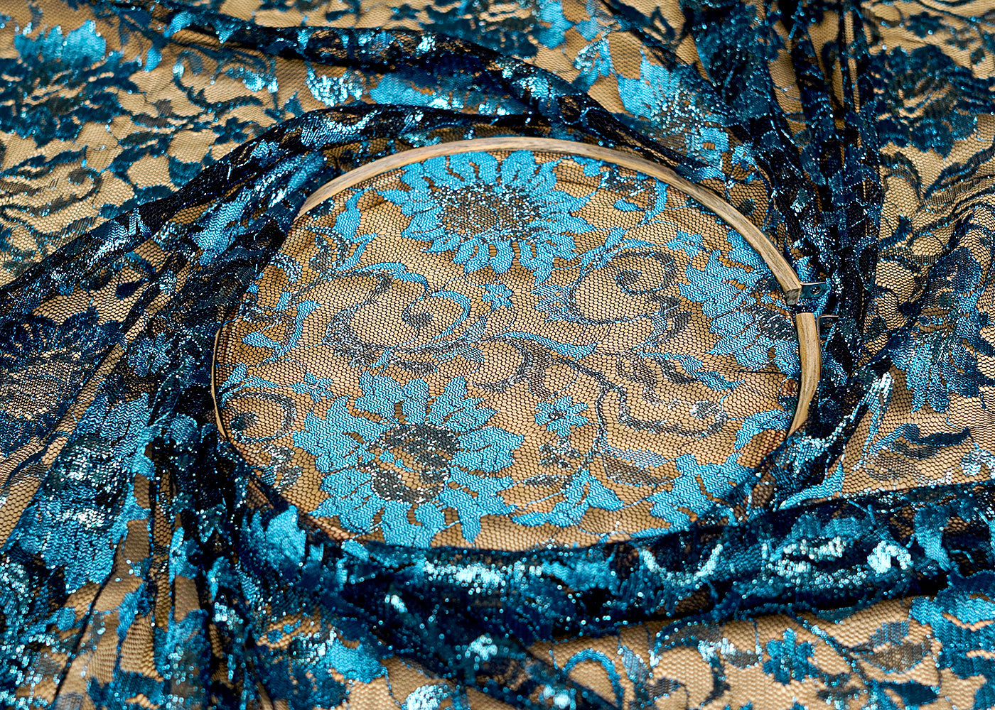 Navy Blue Sandlin Lace Fabric with Allover Floral Pattern 13229