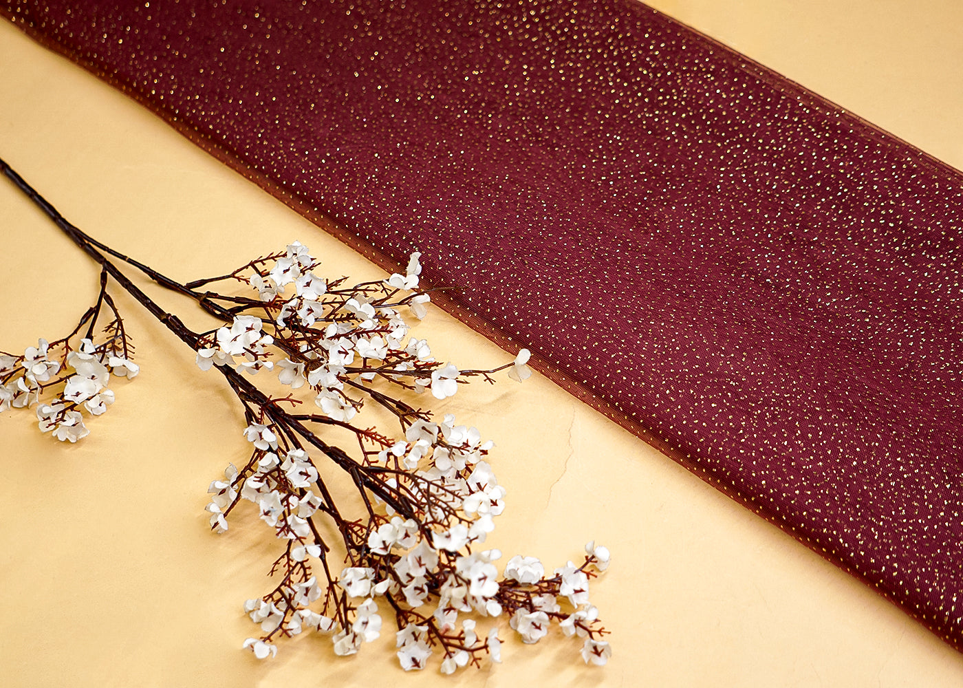 Wine Net Fabric with Allover Glitter Work 13231