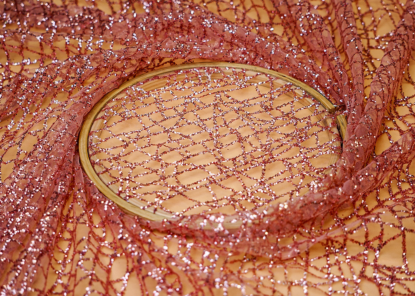 Onion  Net Fabric with Allover Glitter Work 13236