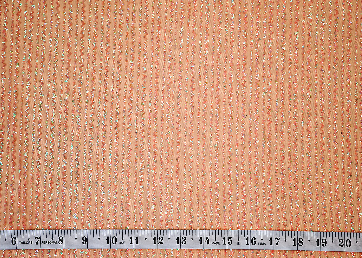 Baby Pink Net Fabric with Allover Glitter Work 13243