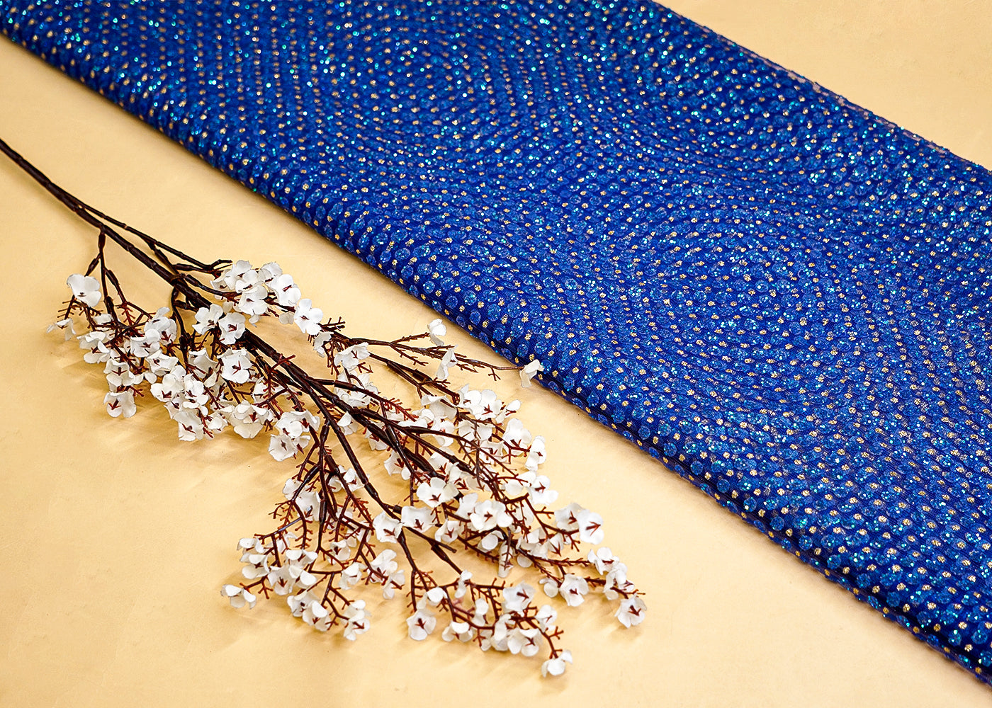 Blue Net Fabric with Allover Glitter Work 13244