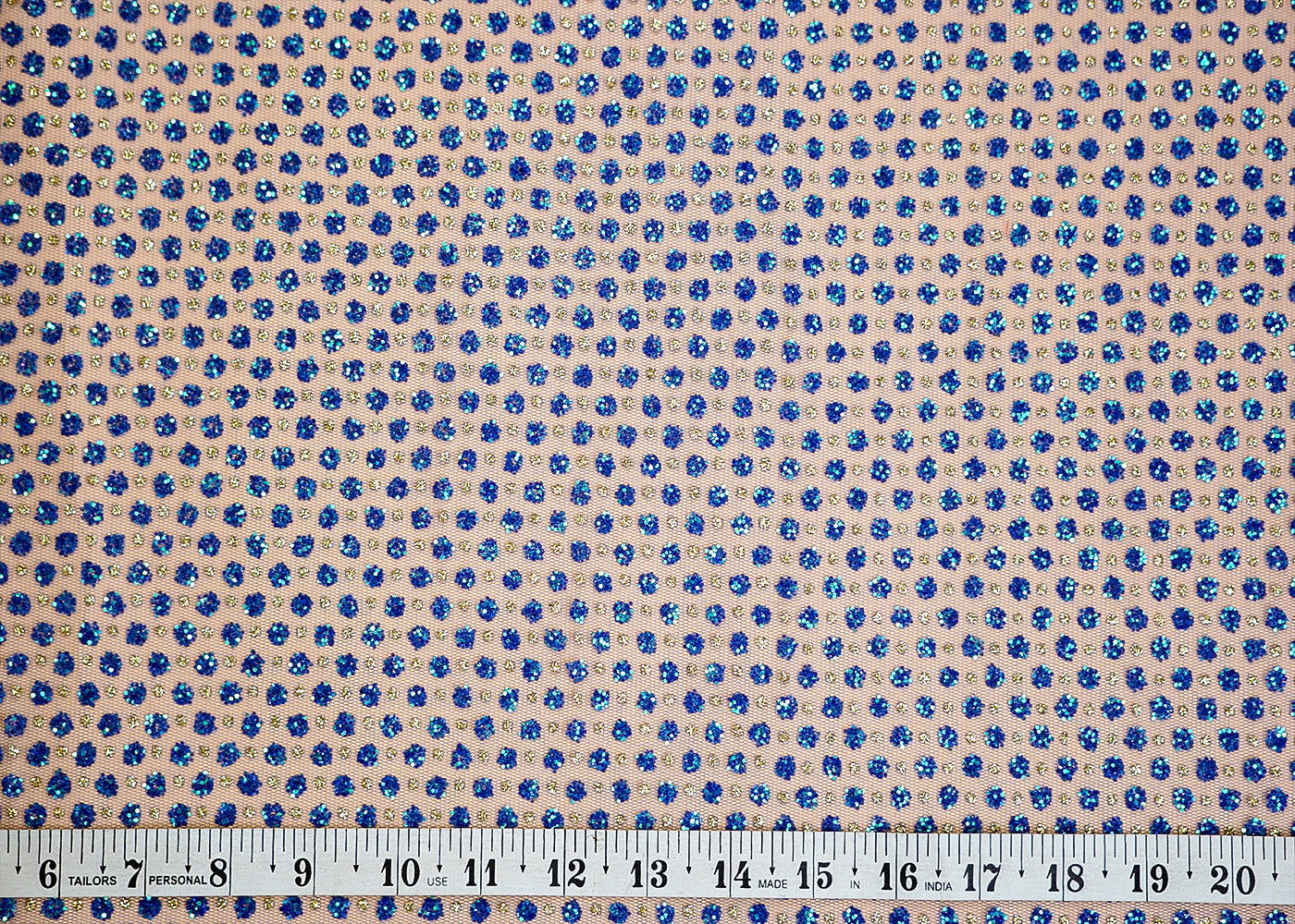 Blue Net Fabric with Allover Glitter Work 13244