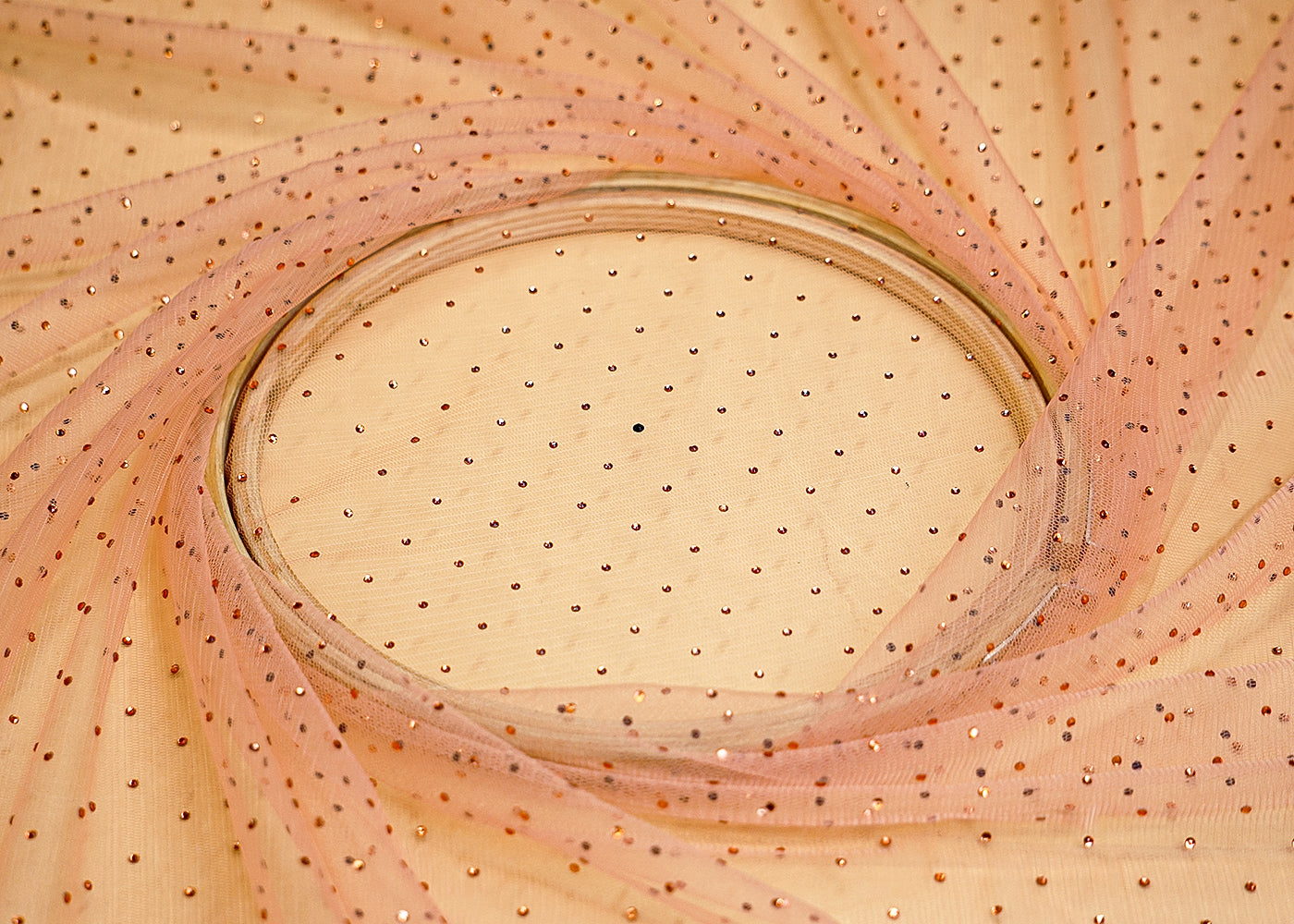 Peach Net Fabric with Allover Swarovski Work 13245