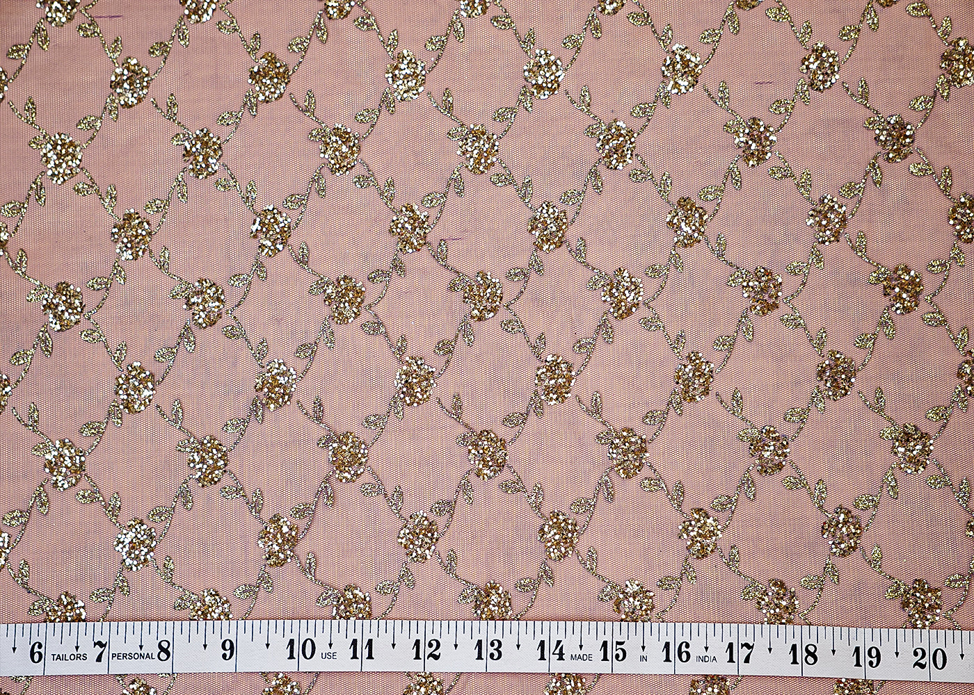 Navy Blue Net Fabric with Allover Golden Glitter Work 13249