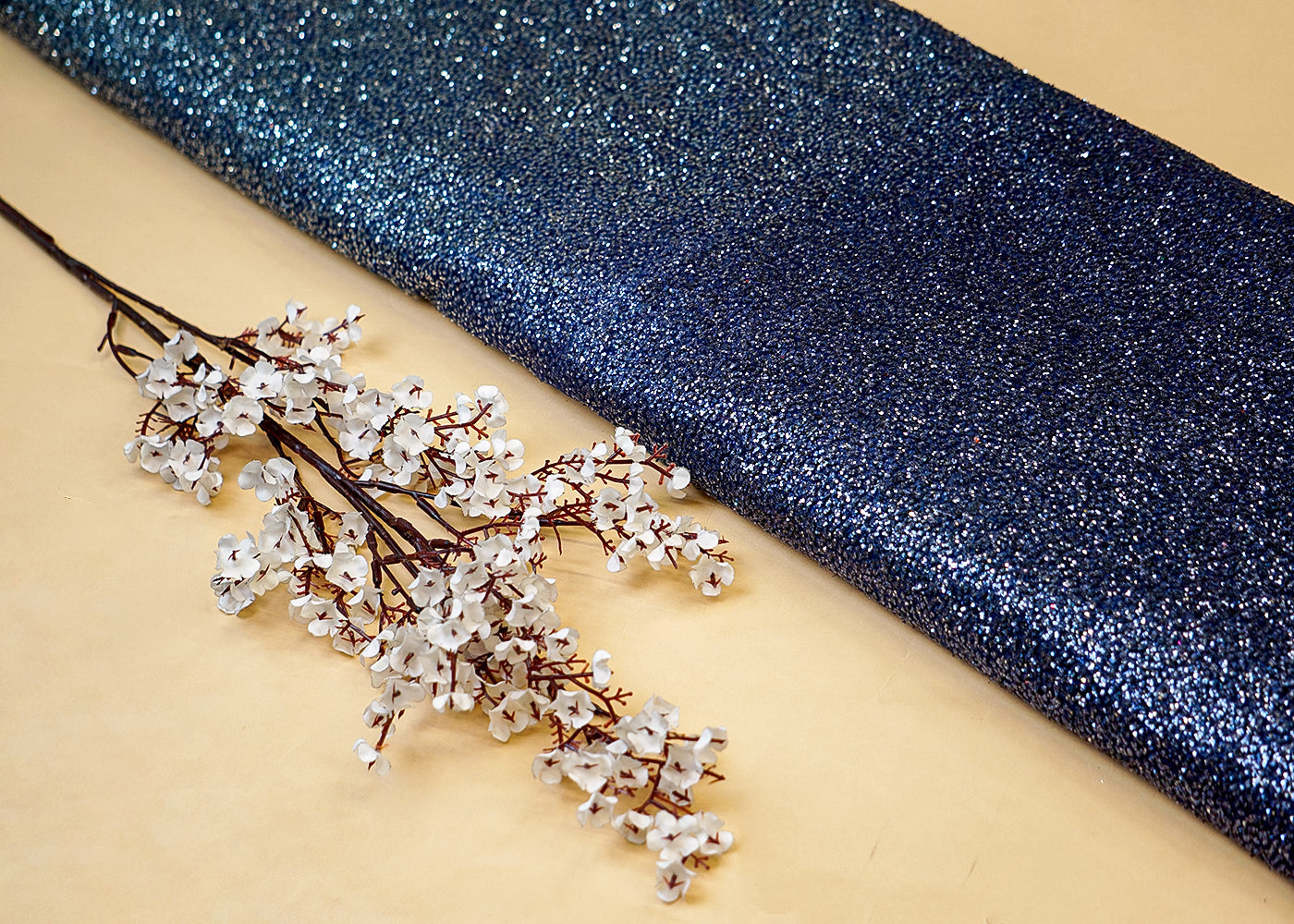 Dark Blue Net Fabric with Allover Ombre Glitter Work 13254