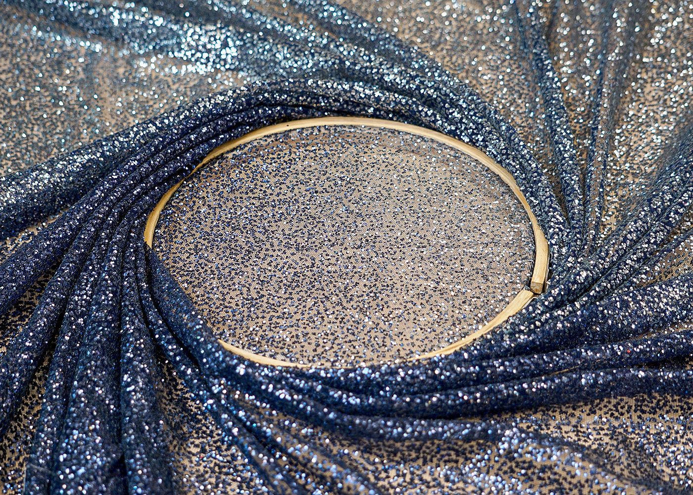 Dark Blue Net Fabric with Allover Ombre Glitter Work 13254