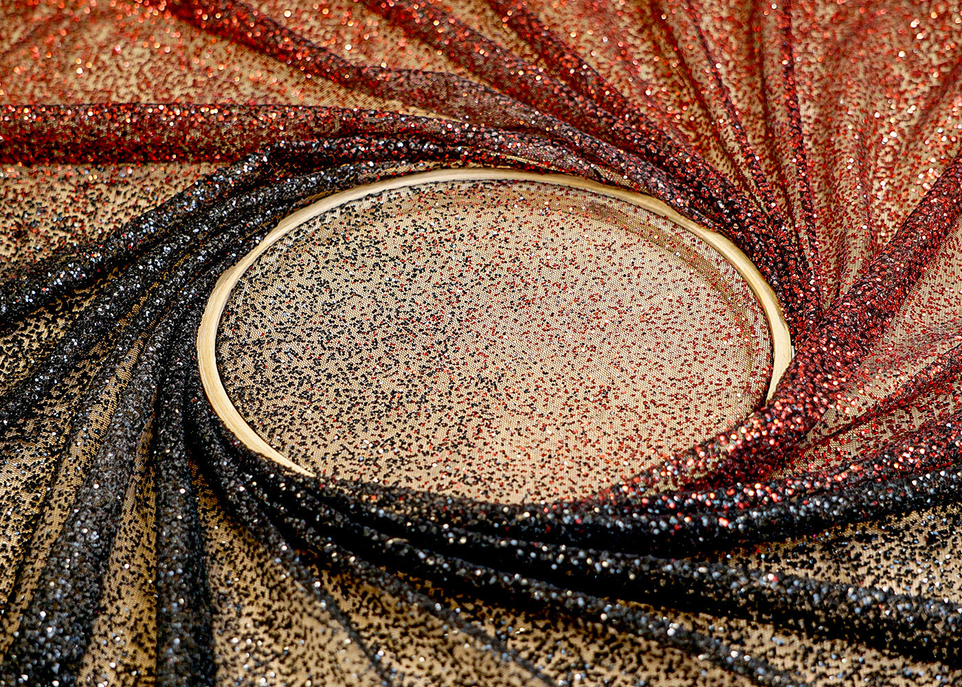 Red & Black Net Fabric with Allover Glitter Work 13255