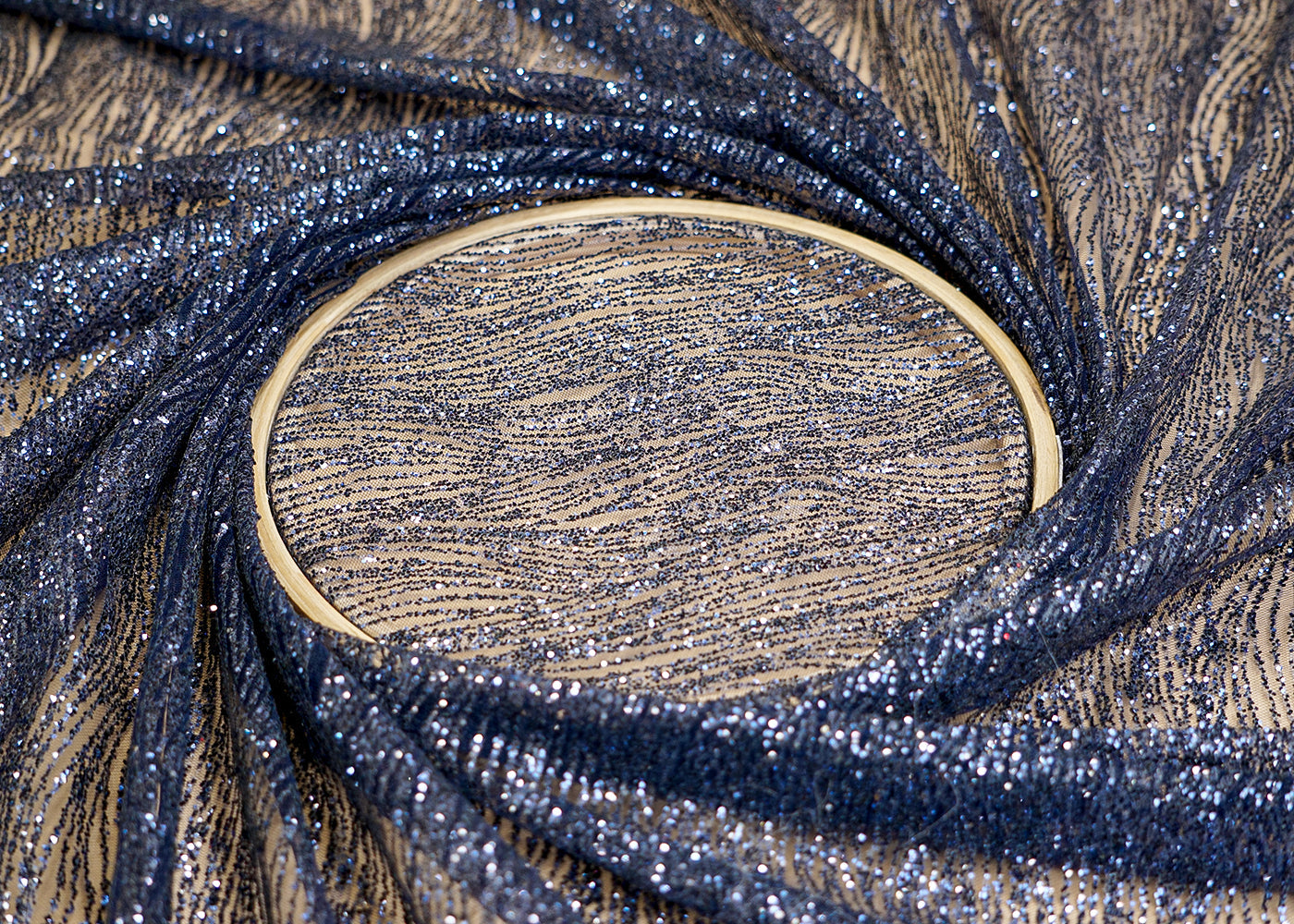 Dark Blue Net Fabric with Allover Glitter Work 13256