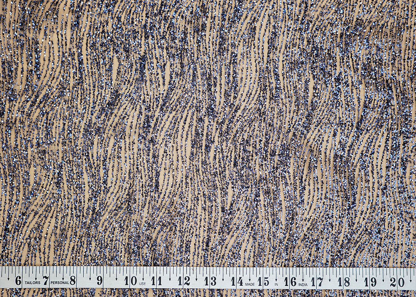Dark Blue Net Fabric with Allover Glitter Work 13256