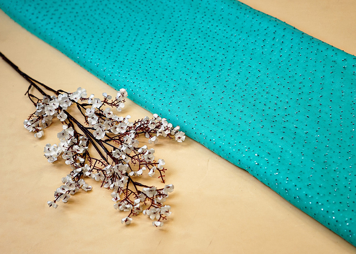 Sky Blue Net Fabric with Allover Swarovski Work 13264