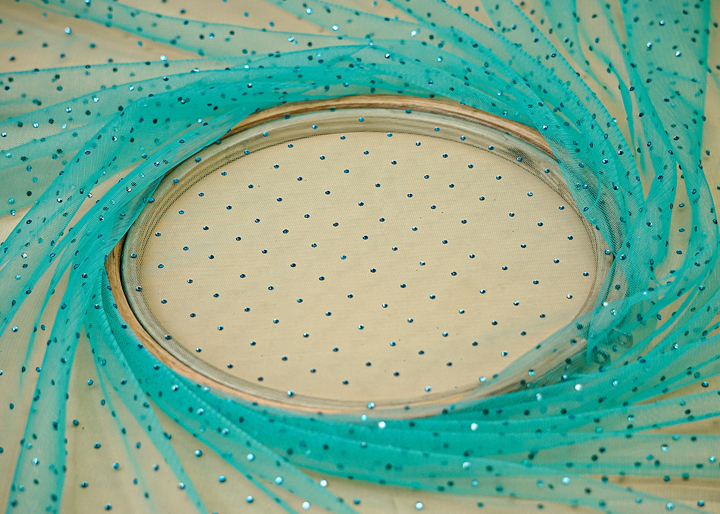 Sky Blue Net Fabric with Allover Swarovski Work 13264