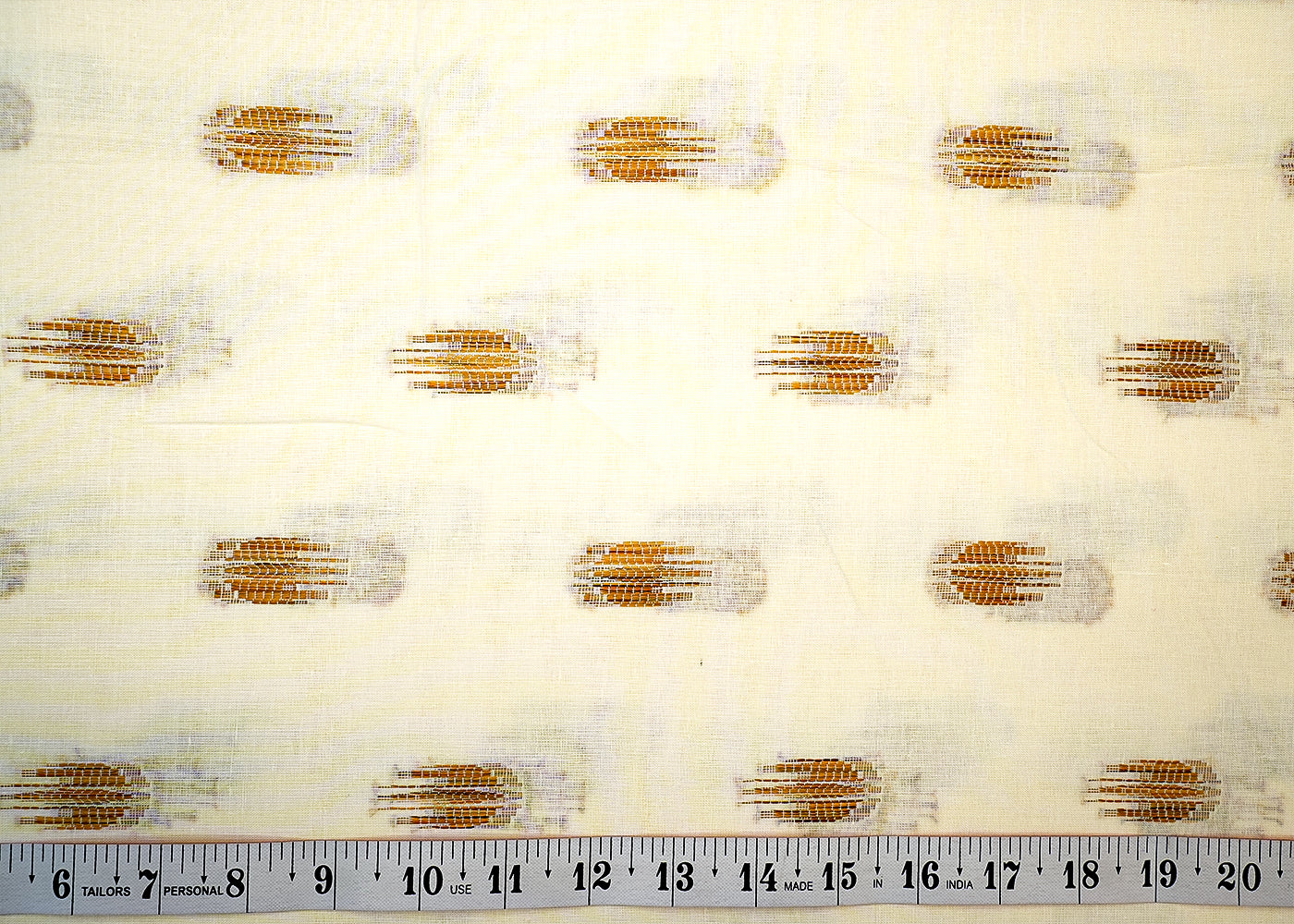 White Cotton Fabric with Allover Buti in Mustard Thread Weave 13502