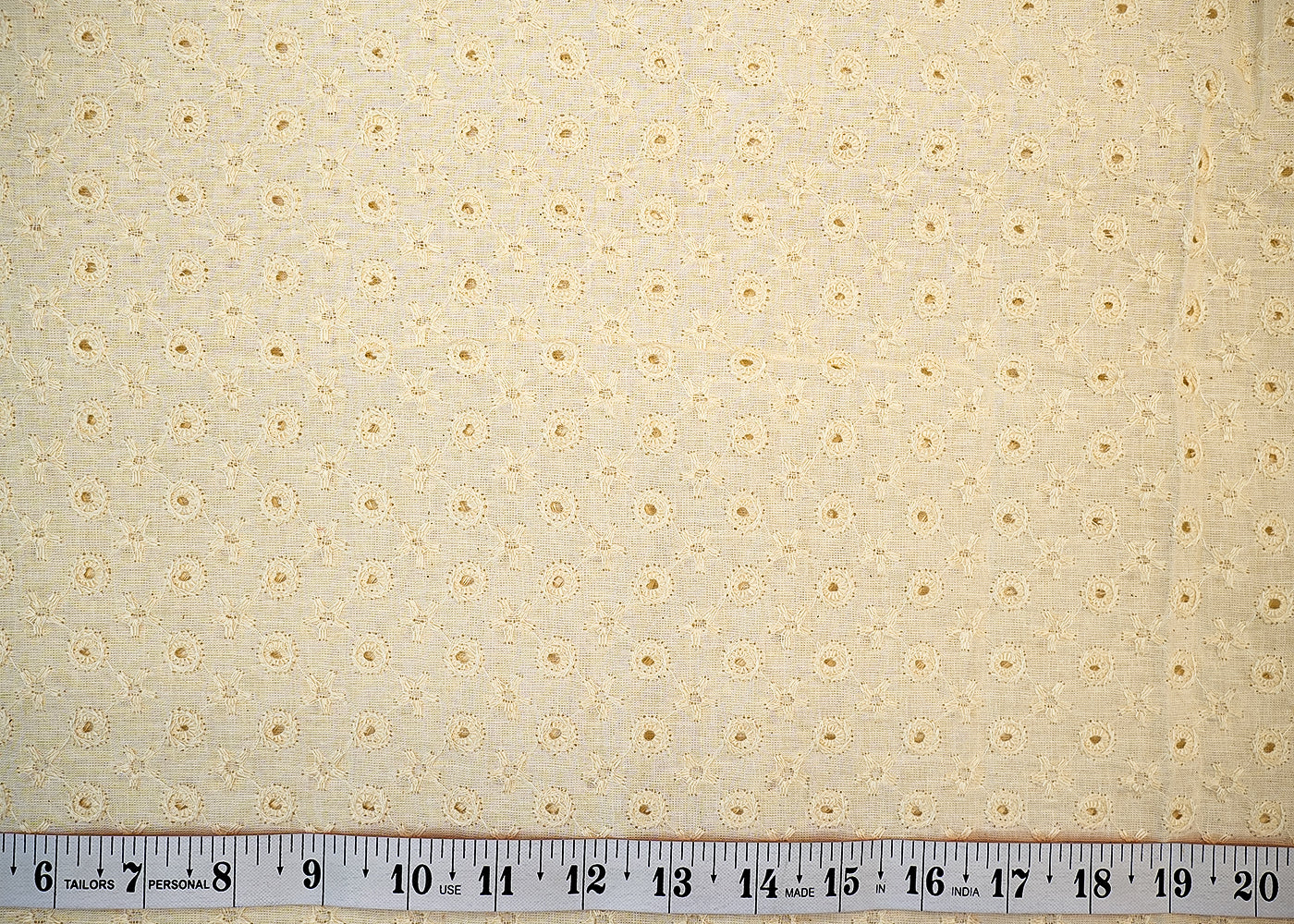 White Cotton Dobby Fabric with Allover Thread Work 13507