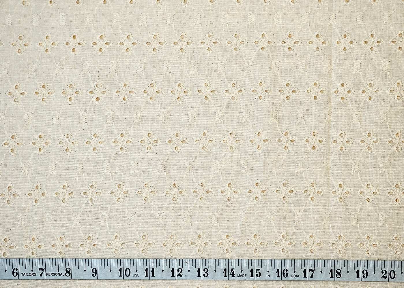 White Cotton Dobby Fabric with Allover Thread Work 13522