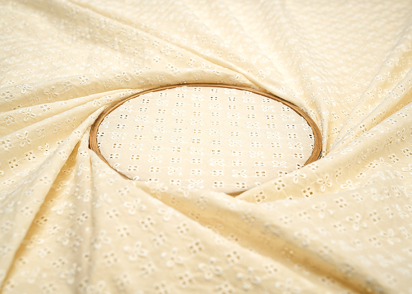 White Cotton Dobby Fabric with Allover Thread Work 13524